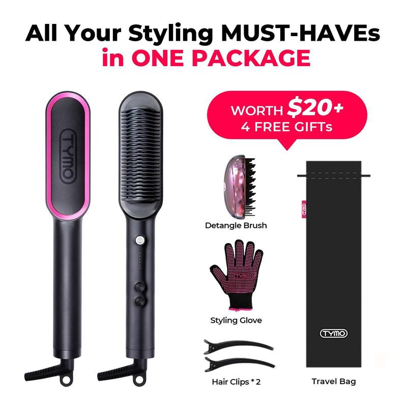 TYMO RING - Hair Straightener Comb, Styling Tool for Frizz-Free Hair, Straightening Brush with Ceramic Coating, Fast Heat-Up, Springtok, Comfort
